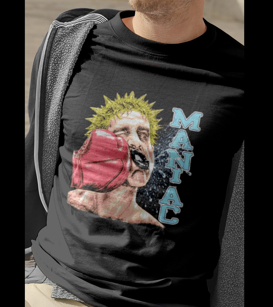 Maniac Boxer Punching Face With Red Glove And Spiky Green Hair T-Shirt