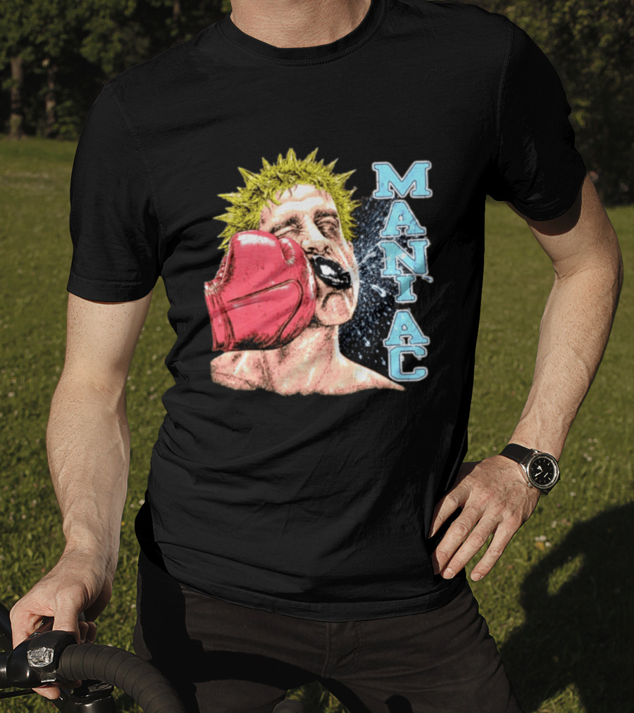 Maniac Boxer Punching Face With Red Glove And Spiky Green Hair T-Shirt