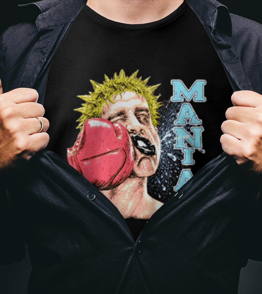 Maniac Boxer Punching Face With Red Glove And Spiky Green Hair T-Shirt