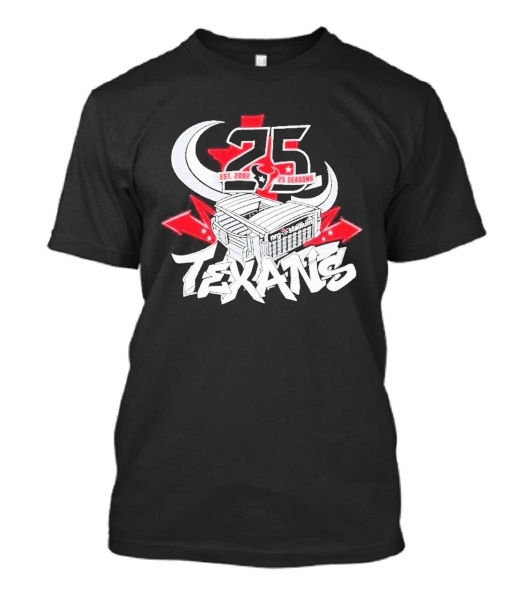 Est 2002 Texans 25 Seasons Stadium Horns Banners T-Shirt