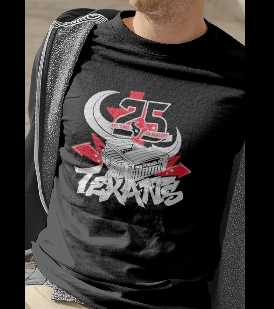 Est 2002 Texans 25 Seasons Stadium Horns Banners T-Shirt