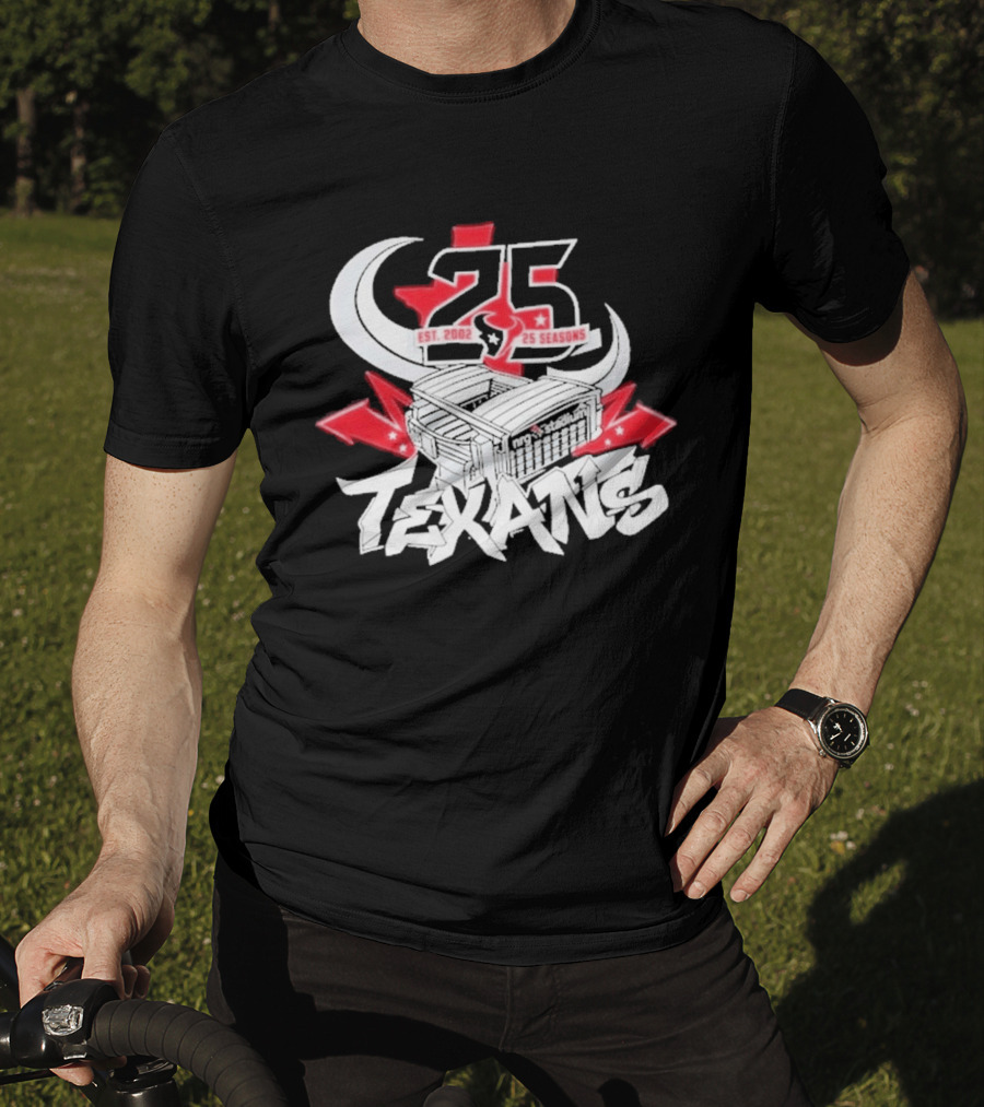 Est 2002 Texans 25 Seasons Stadium Horns Banners T-Shirt