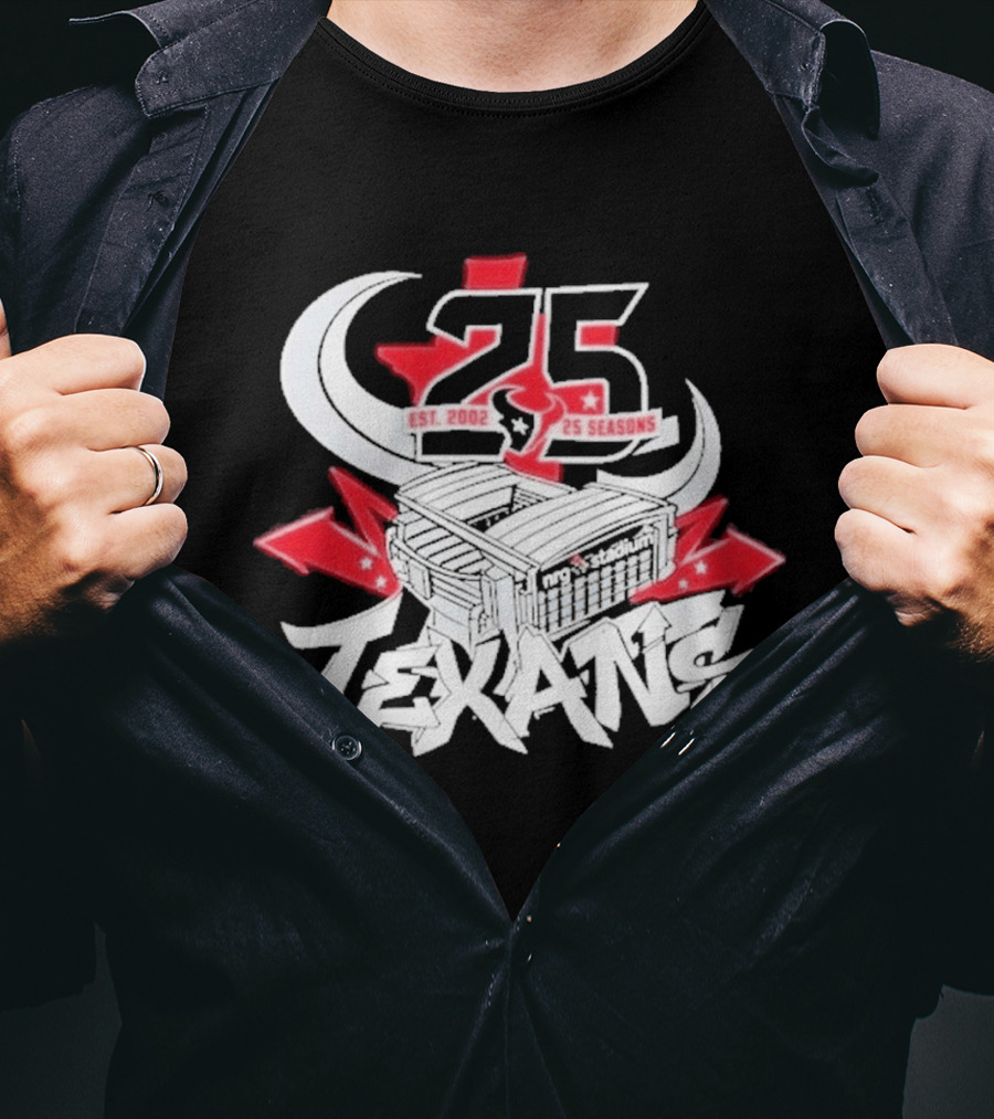 Est 2002 Texans 25 Seasons Stadium Horns Banners T-Shirt
