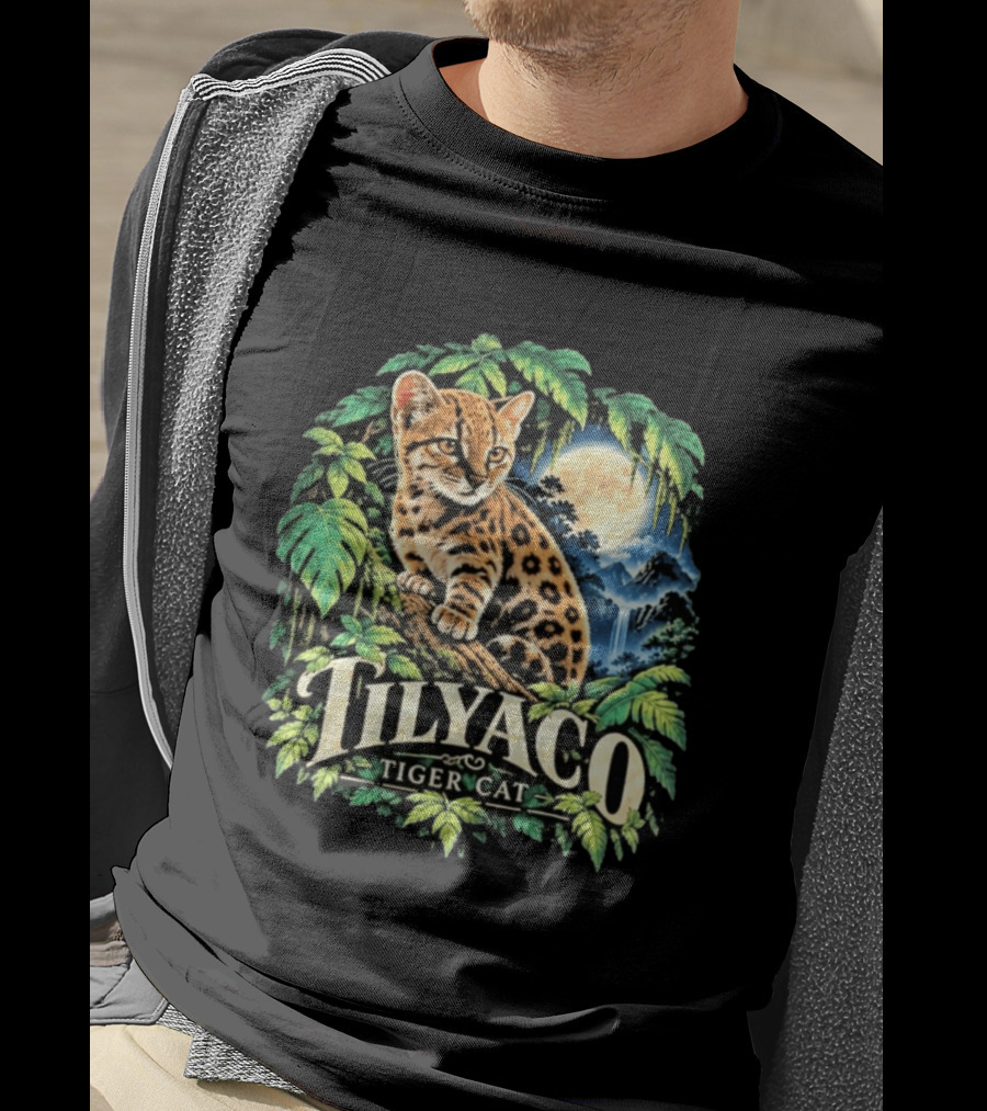 Tilyaco Tiger Cat Jungle Moonlit Scene T-Shirt