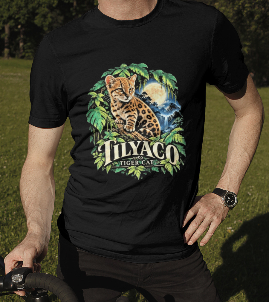 Tilyaco Tiger Cat Jungle Moonlit Scene T-Shirt
