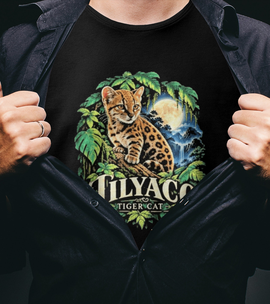 Tilyaco Tiger Cat Jungle Moonlit Scene T-Shirt