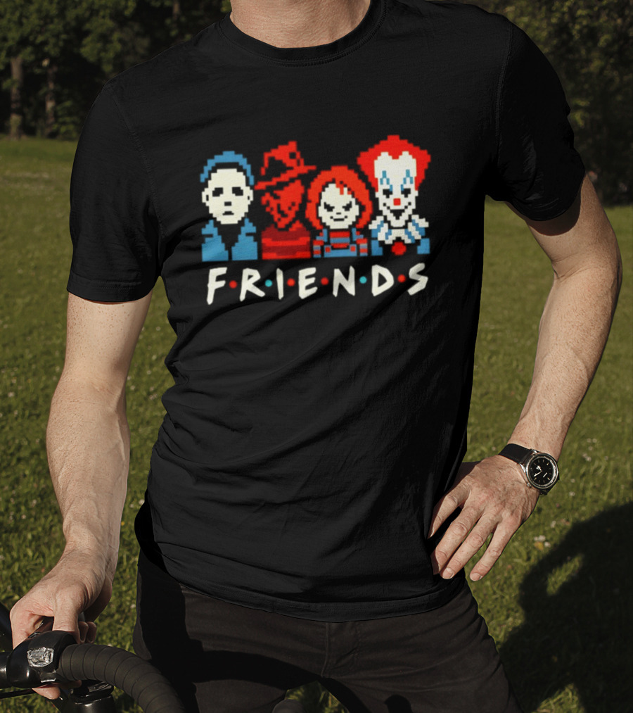 Friends Horror Movie Characters Pixel Art Michael Freddy Chucky Pennywise T-Shirt