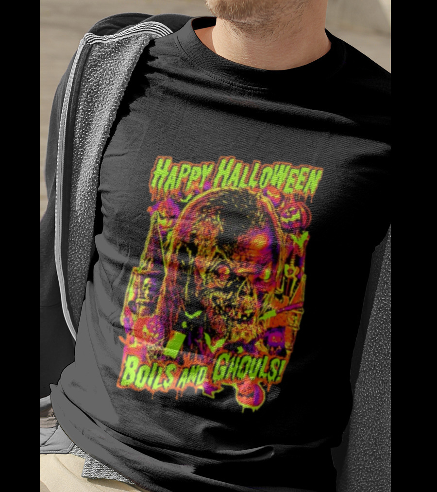 Happy Halloween Boils And Ghouls Horror Zombie Pumpkins Candles Spooky Scene T-Shirt