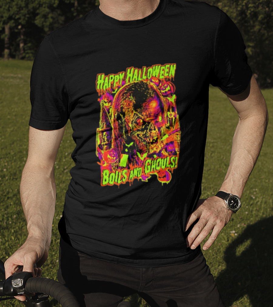 Happy Halloween Boils And Ghouls Horror Zombie Pumpkins Candles Spooky Scene T-Shirt