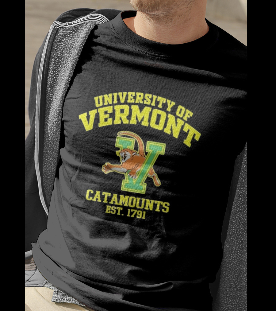 University Of Vermont Catamounts Est 1791 Iconic V Symbol With Panther T-Shirt