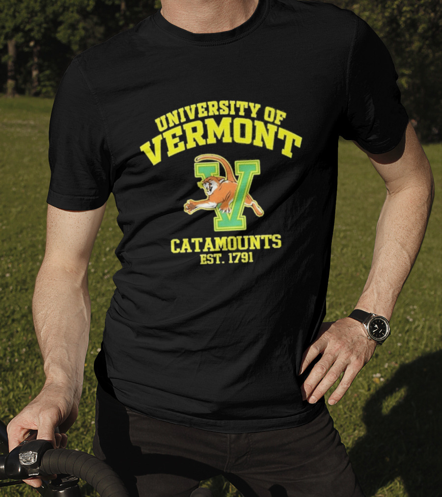 University Of Vermont Catamounts Est 1791 Iconic V Symbol With Panther T-Shirt