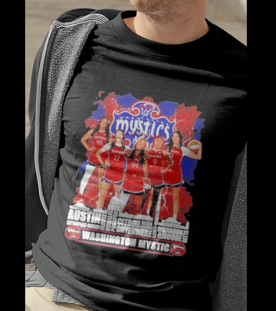 Washington Mystics Roster WNBA Basketball Skyline Austin Littlepage Buggs Poole Citron Onyenwere Amihere Olsen McMahon Amooore T-Shirt