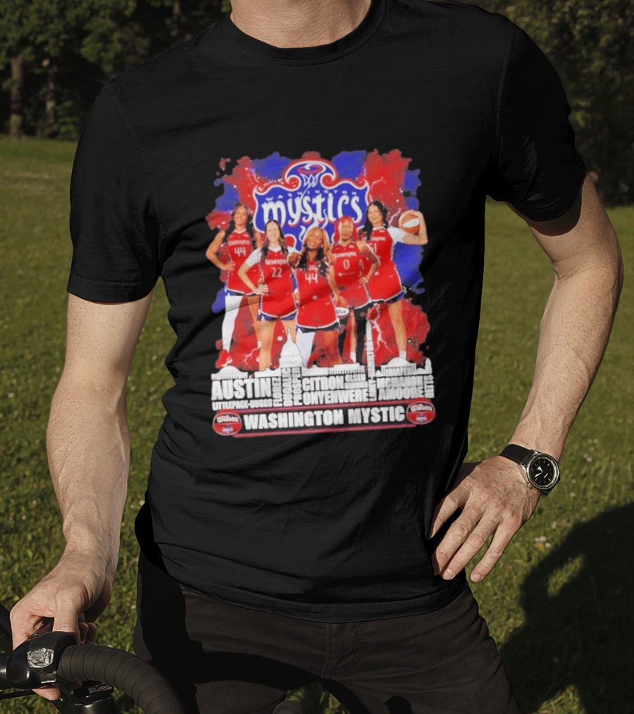 Washington Mystics Roster WNBA Basketball Skyline Austin Littlepage Buggs Poole Citron Onyenwere Amihere Olsen McMahon Amooore T-Shirt