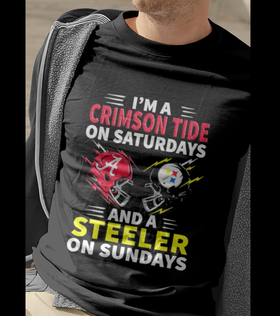 I'm A Crimson Tide On Saturdays And A Steeler On Sundays Football Helmet Fan Gear T-Shirt