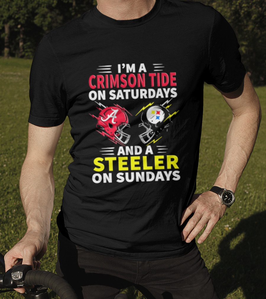 I'm A Crimson Tide On Saturdays And A Steeler On Sundays Football Helmet Fan Gear T-Shirt