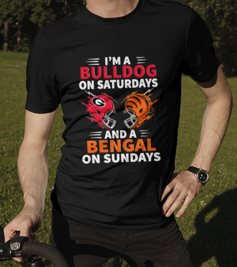 I'm A Bulldog On Saturdays And A Bengal On Sundays Football Helmets T-Shirt
