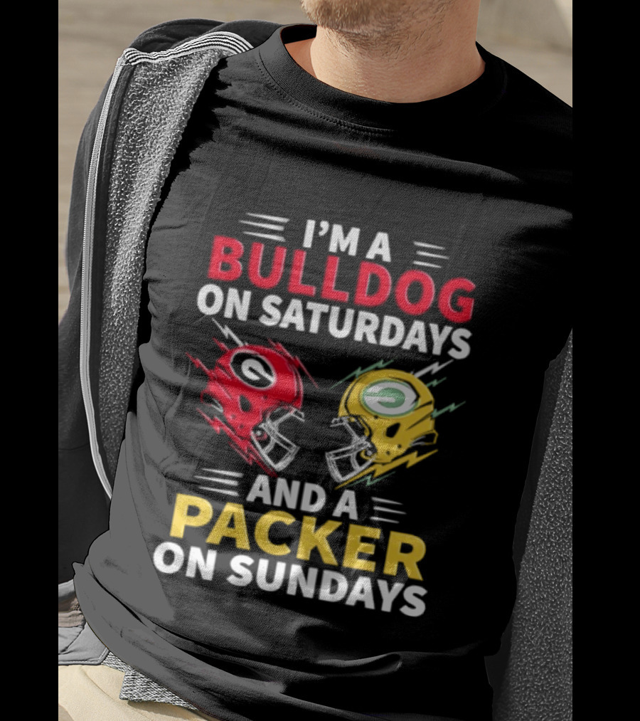 I'm A Bulldog On Saturdays And A Packer On Sundays Football Helmets T-Shirt