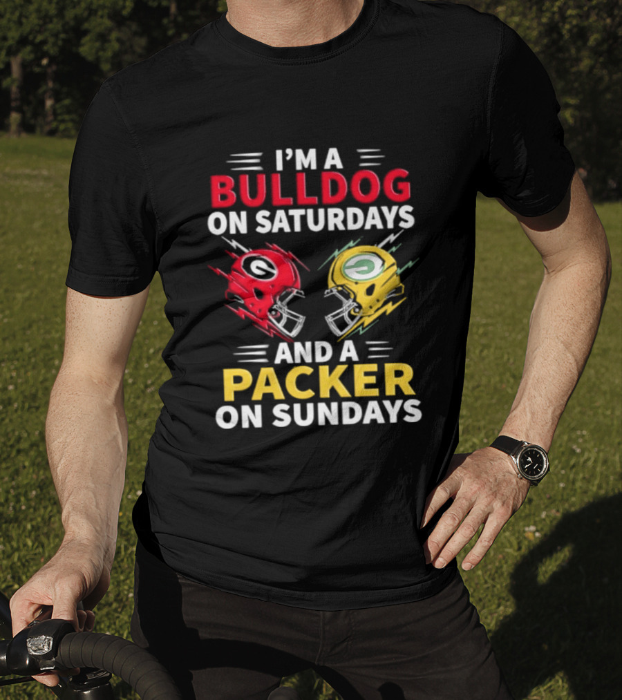 I'm A Bulldog On Saturdays And A Packer On Sundays Football Helmets T-Shirt