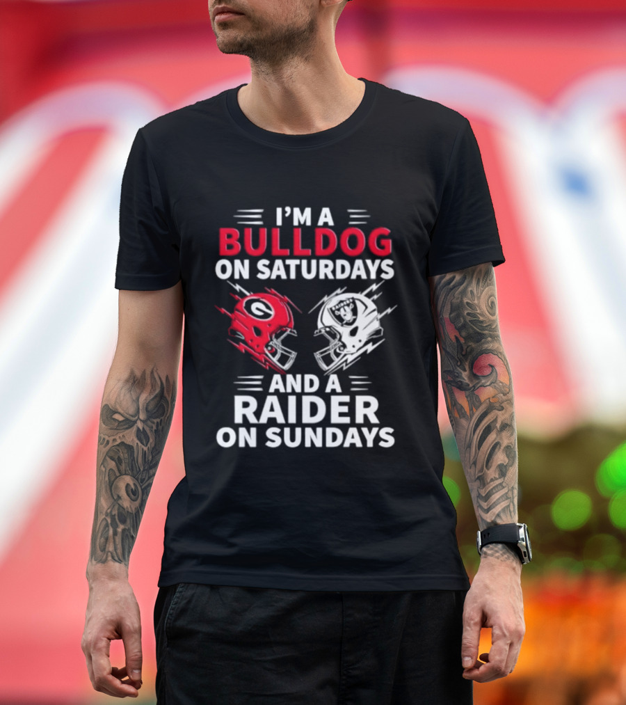 I'm A Bulldog On Saturdays And A Raider On Sundays Helmet Football T-Shirt