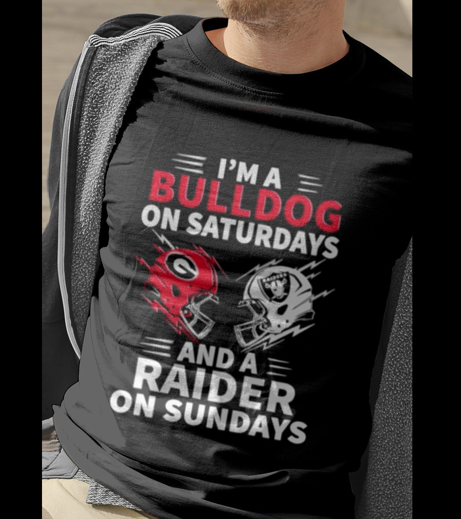 I'm A Bulldog On Saturdays And A Raider On Sundays Helmet Football T-Shirt