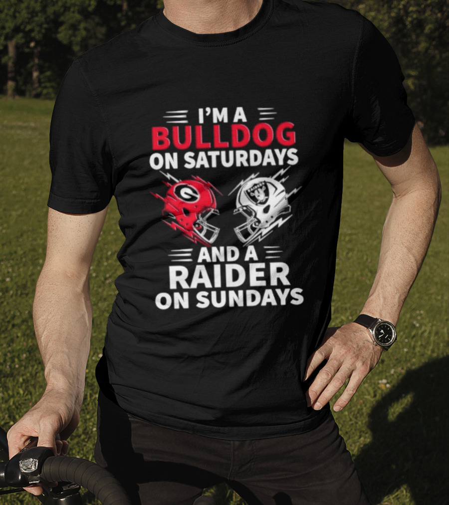 I'm A Bulldog On Saturdays And A Raider On Sundays Helmet Football T-Shirt
