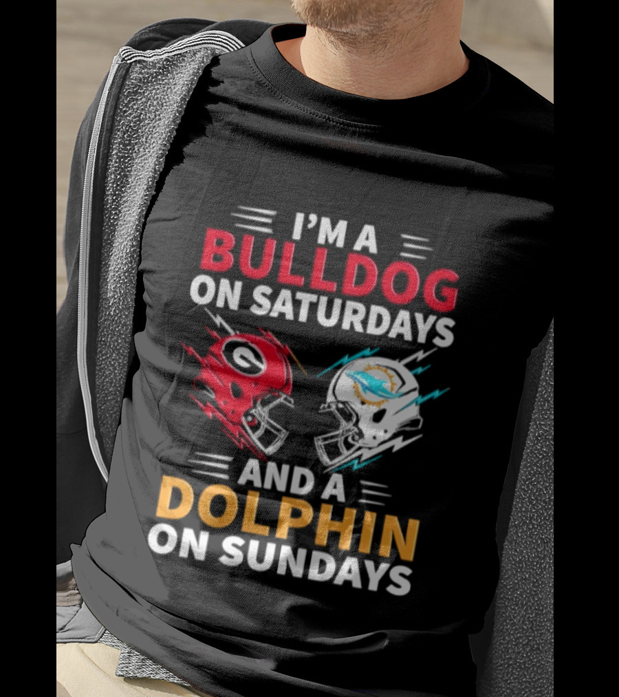 I'm A Bulldog On Saturdays And A Dolphin On Sundays Football Helmets T-Shirt