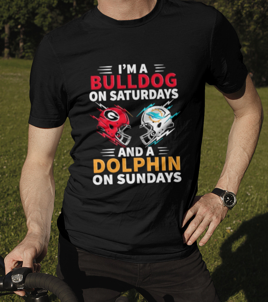 I'm A Bulldog On Saturdays And A Dolphin On Sundays Football Helmets T-Shirt