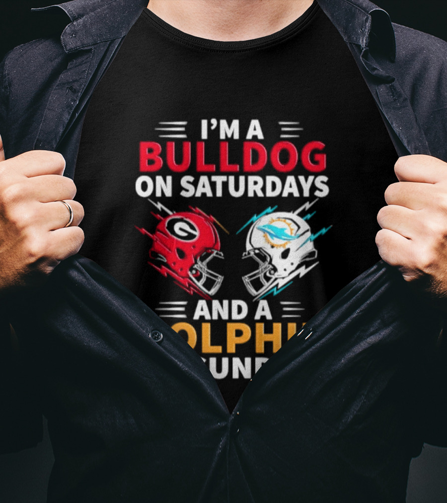 I'm A Bulldog On Saturdays And A Dolphin On Sundays Football Helmets T-Shirt