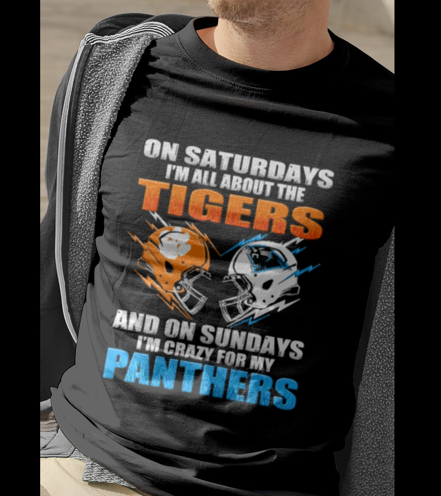 On Saturdays I'm All About The Tigers On Sundays I'm Crazy For My Panthers Football Helmet T-Shirt