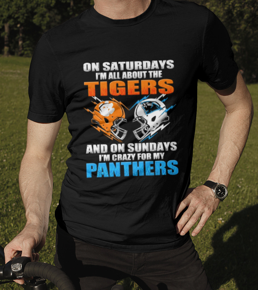 On Saturdays I'm All About The Tigers On Sundays I'm Crazy For My Panthers Football Helmet T-Shirt