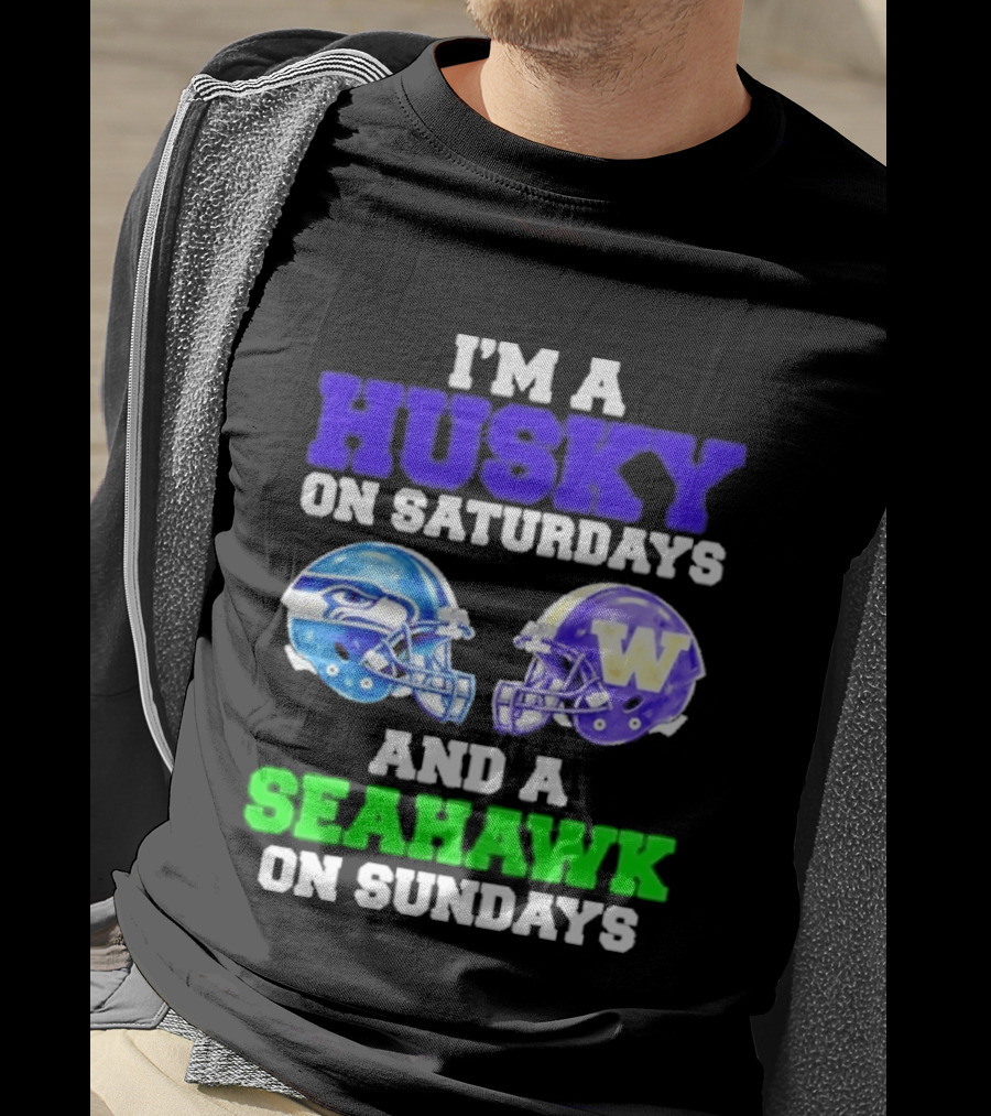 I'm A Husky On Saturdays And A Seahawk On Sundays Football Helmet Helmets T-Shirt