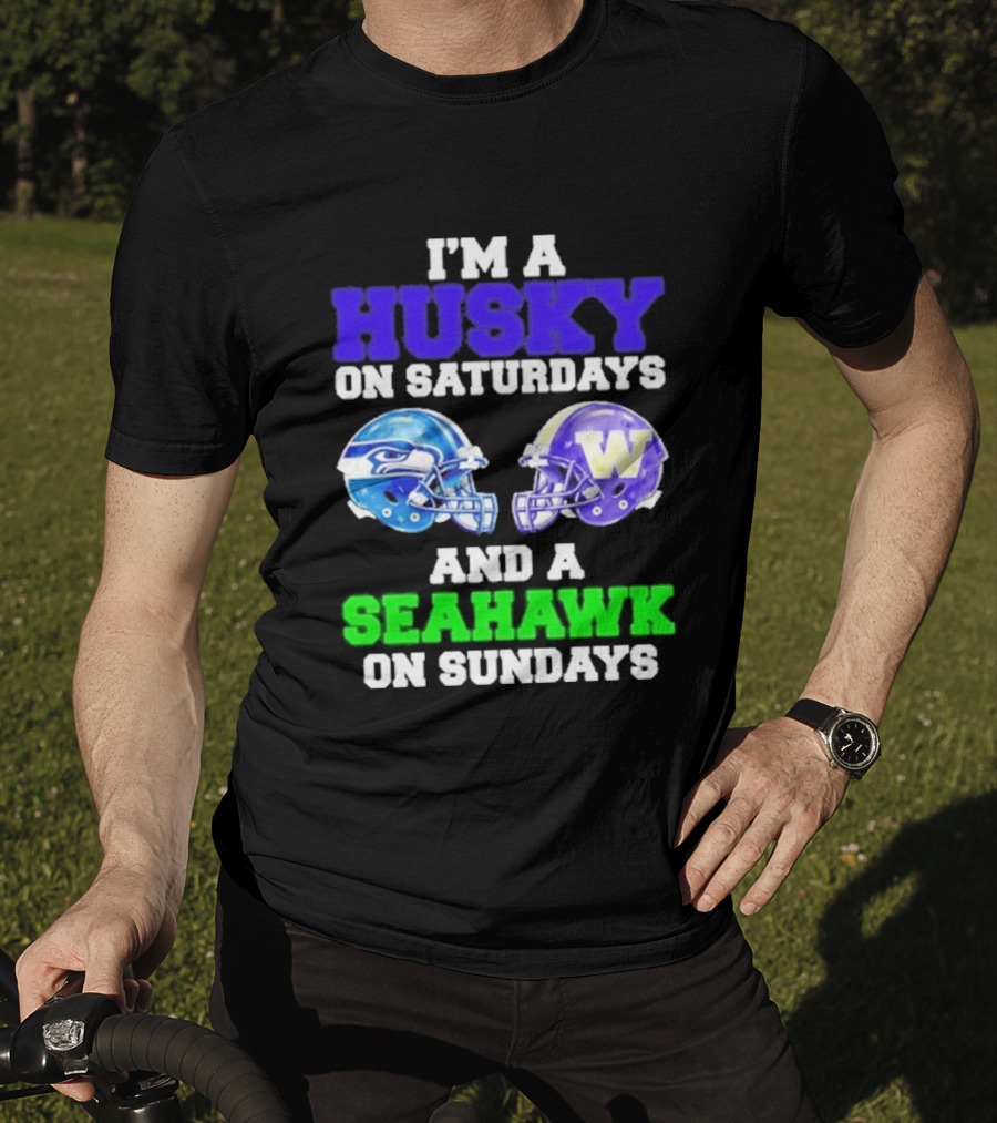 I'm A Husky On Saturdays And A Seahawk On Sundays Football Helmet Helmets T-Shirt