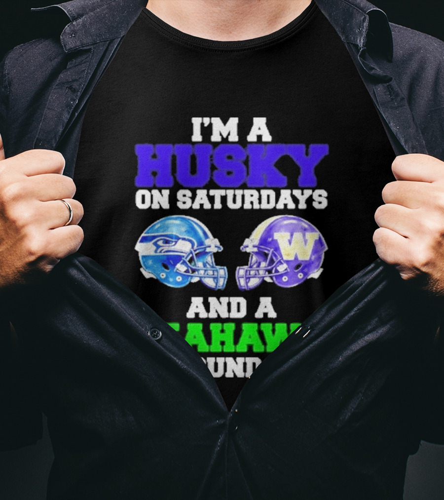 I'm A Husky On Saturdays And A Seahawk On Sundays Football Helmet Helmets T-Shirt