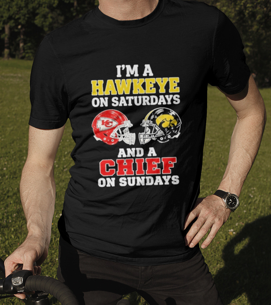 I'm A Hawkeye On Saturdays And A Chief On Sundays Helmet Head To Head T-Shirt