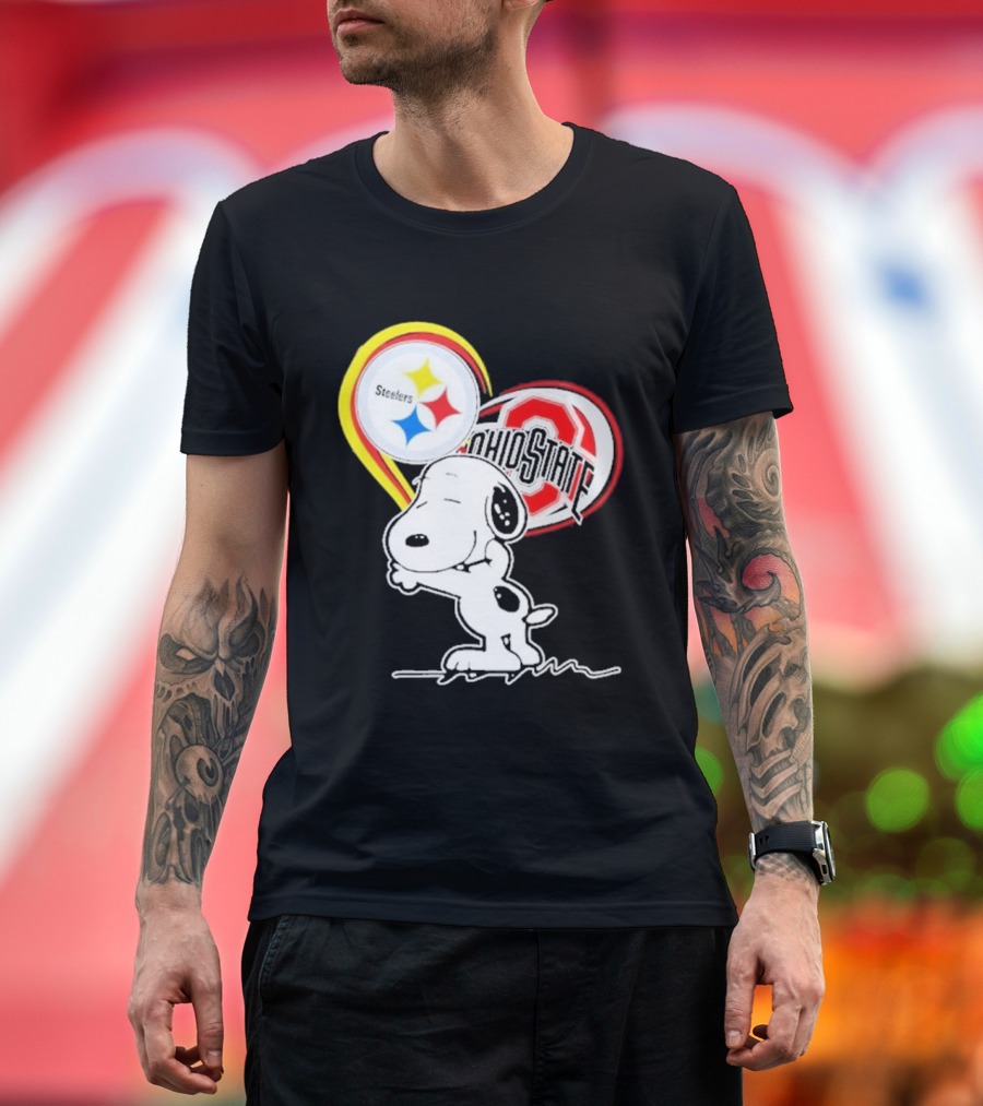 Pittsburgh Steelers Ohio State Buckeyes Snoopy Peanuts Heart T-Shirt