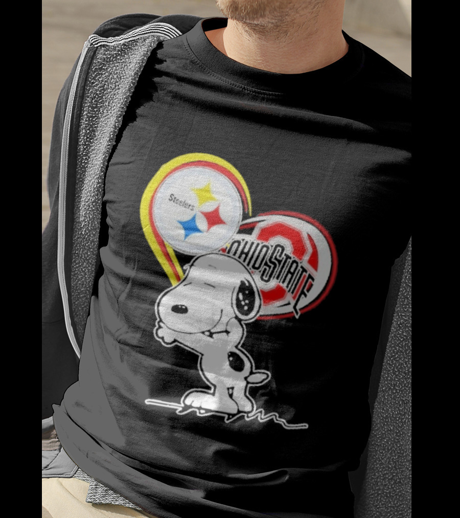 Pittsburgh Steelers Ohio State Buckeyes Snoopy Peanuts Heart T-Shirt