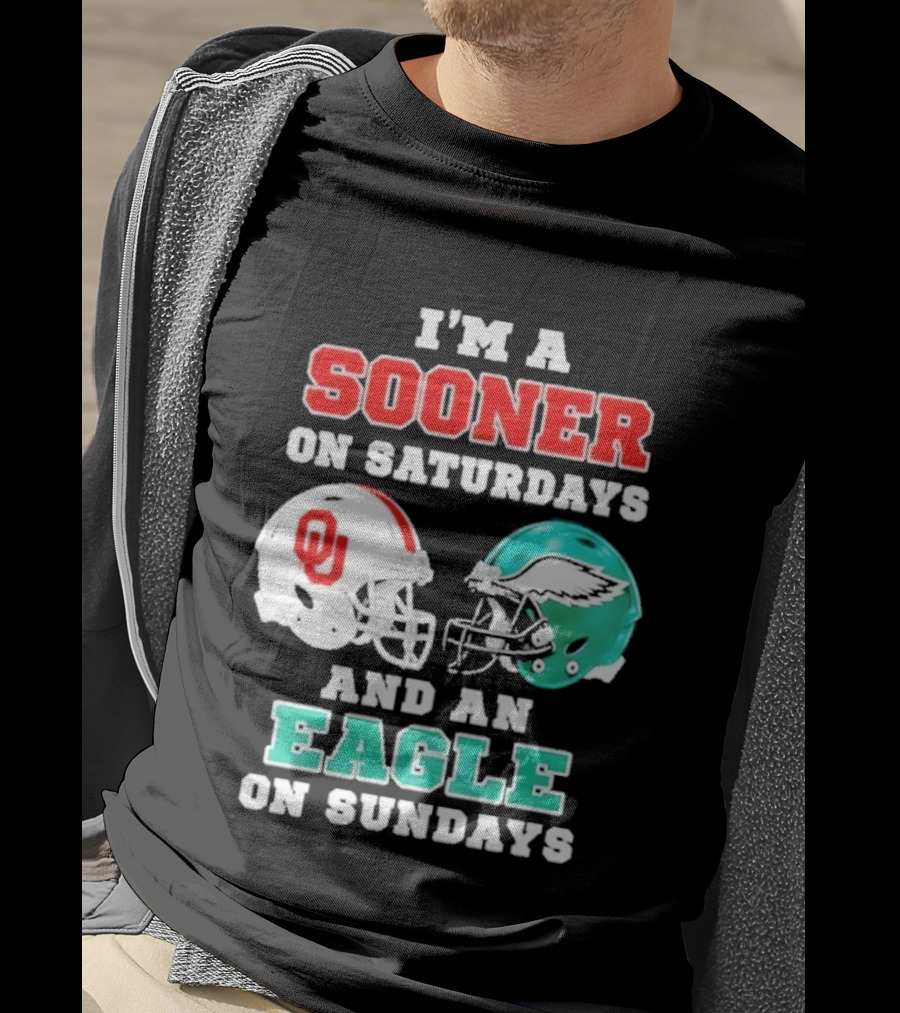 I'm A Sooner On Saturdays And An Eagle On Sundays Football Helmets T-Shirt