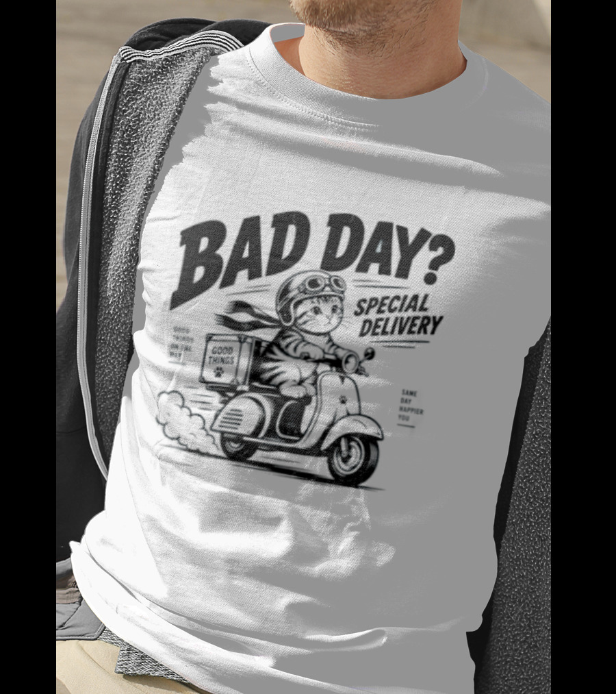 Bad Day Special Delivery Scooter Cat Adventure T-Shirt