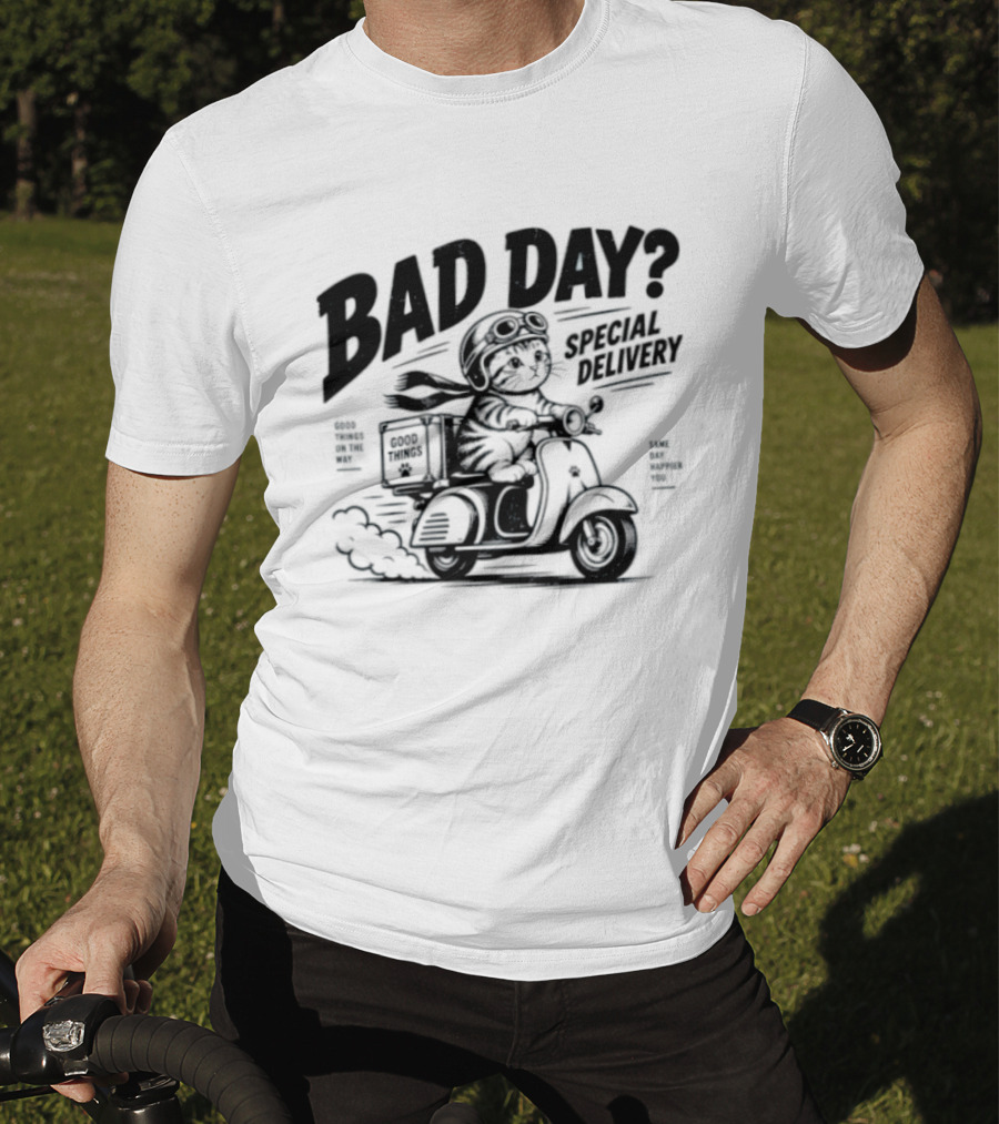 Bad Day Special Delivery Scooter Cat Adventure T-Shirt