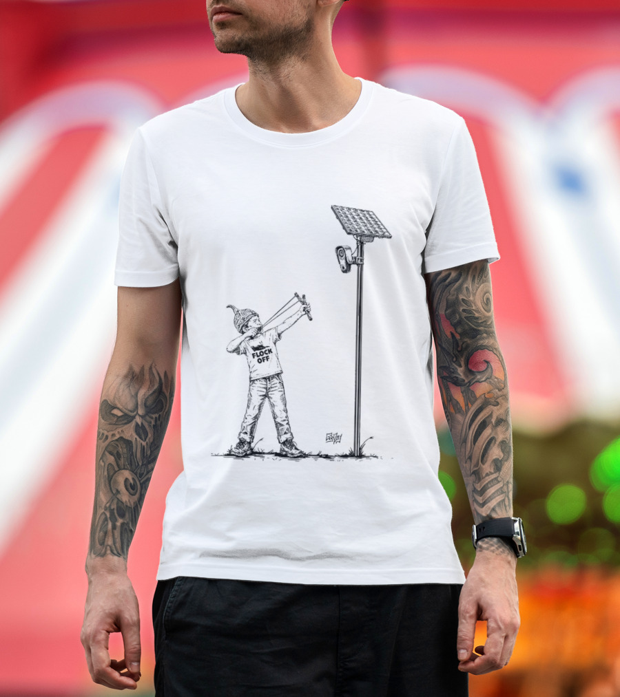 Boy With Slingshot Targeting Solar Camera Flock Off T-Shirt