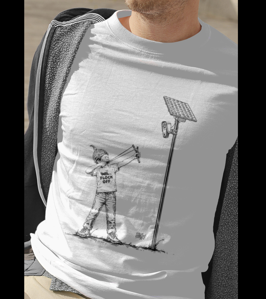 Boy With Slingshot Targeting Solar Camera Flock Off T-Shirt