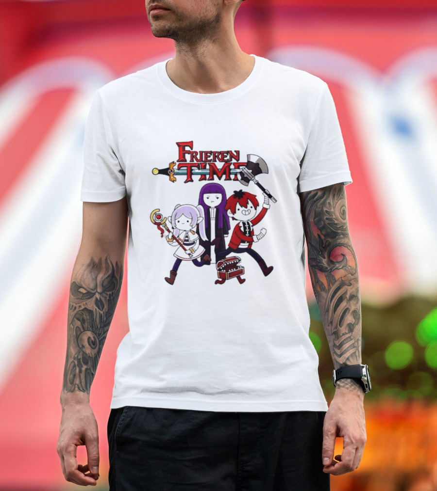 Frieren Time Adventure Time Anime Crossover Characters With Weapons And Staff T-Shirt