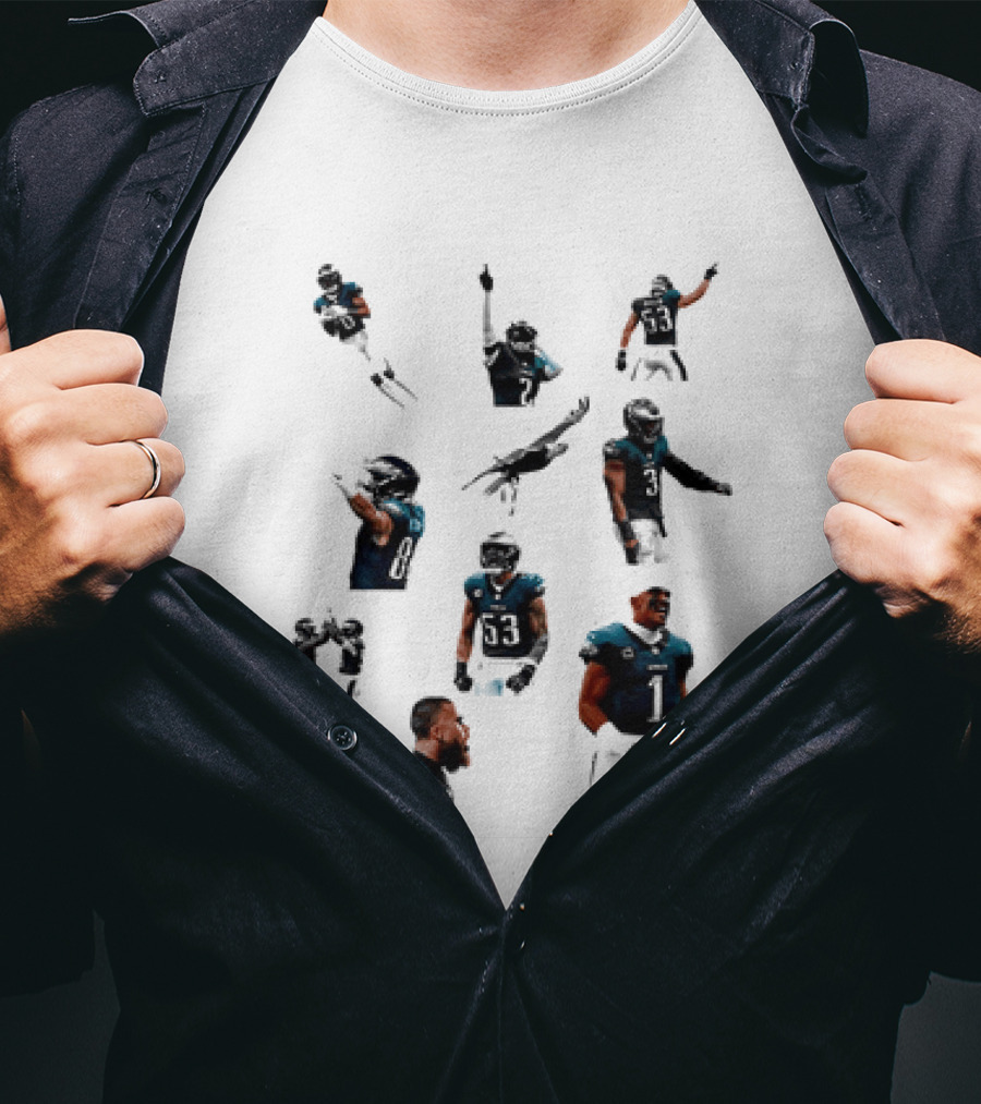 Philadelphia Eagles Dynamic Player Collage Football Action Moments T-Shirt