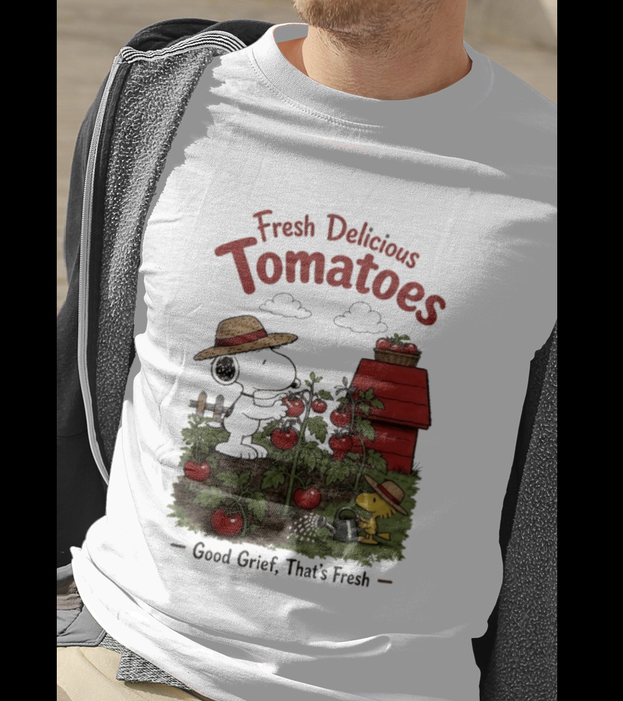 Snoopy Fresh Delicious Tomatoes Good Grief That's Fresh Garden Scene T-Shirt