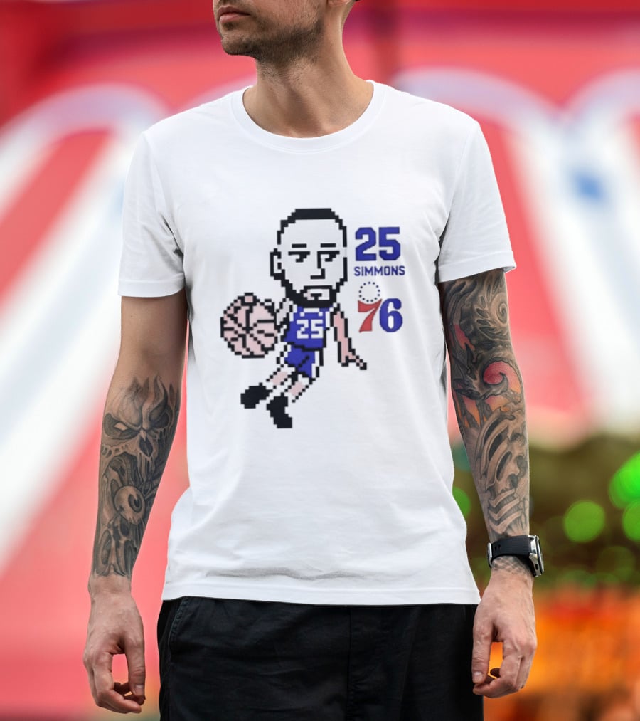 Ben Simmons 25 Philadelphia 76ers Pixel Art With Basketball T-Shirt