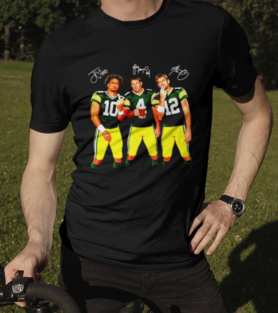 Brett Favre Aaron Rodgers Jordan Love Green Bay Packers Middle Finger Beer Smoking Signatures T-Shirt