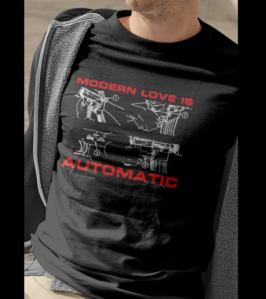 Modern Love Is Automatic AR15 Rifle Blueprint Diagram T-Shirt