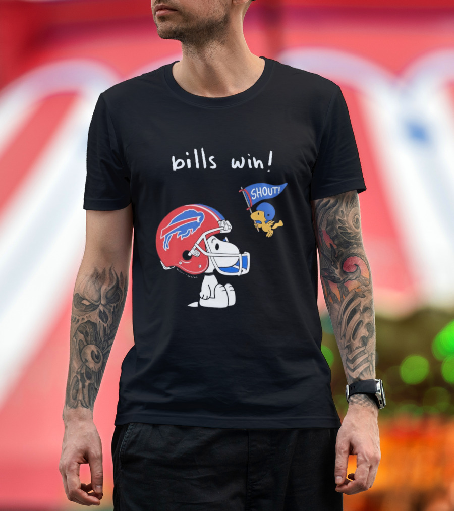 Snoopy Woodstock Buffalo Bills Win Shout Football T-Shirt