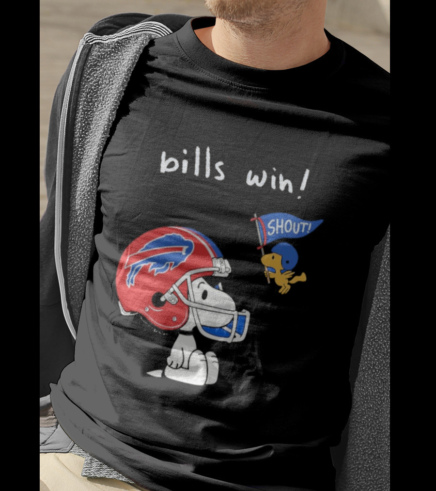 Snoopy Woodstock Buffalo Bills Win Shout Football T-Shirt
