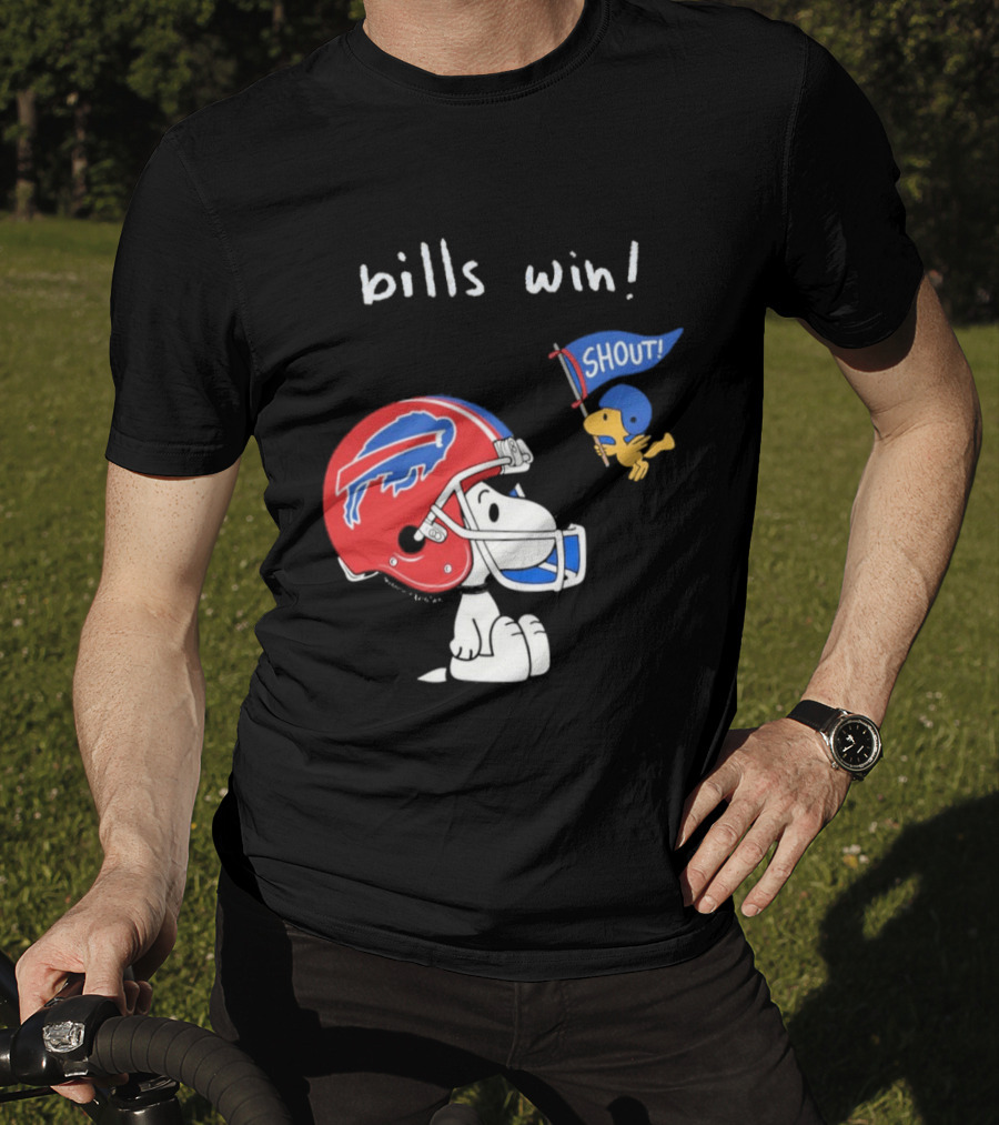 Snoopy Woodstock Buffalo Bills Win Shout Football T-Shirt